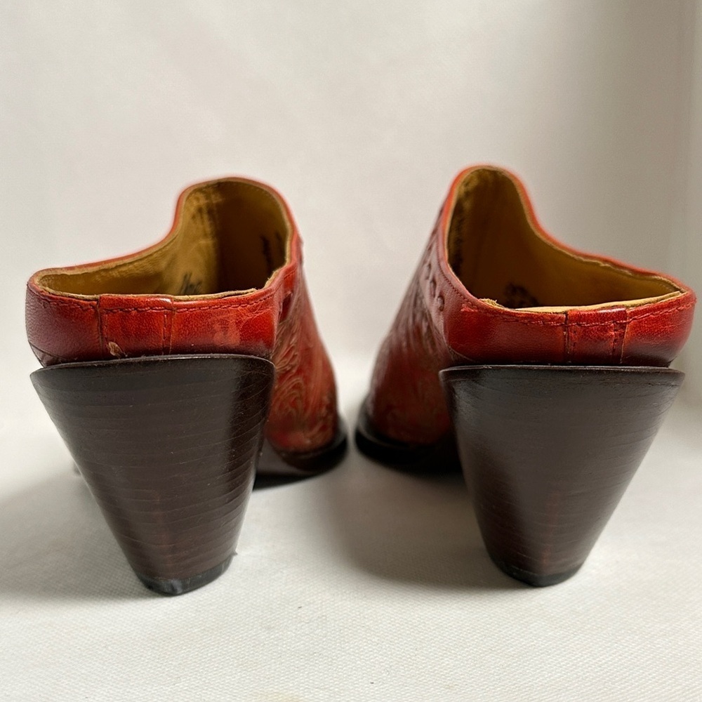 Charlie 1 Horse Red Embossed Leather Western Mules Size 6 B / 36.5 EU - EUC - Picture 5 of 14